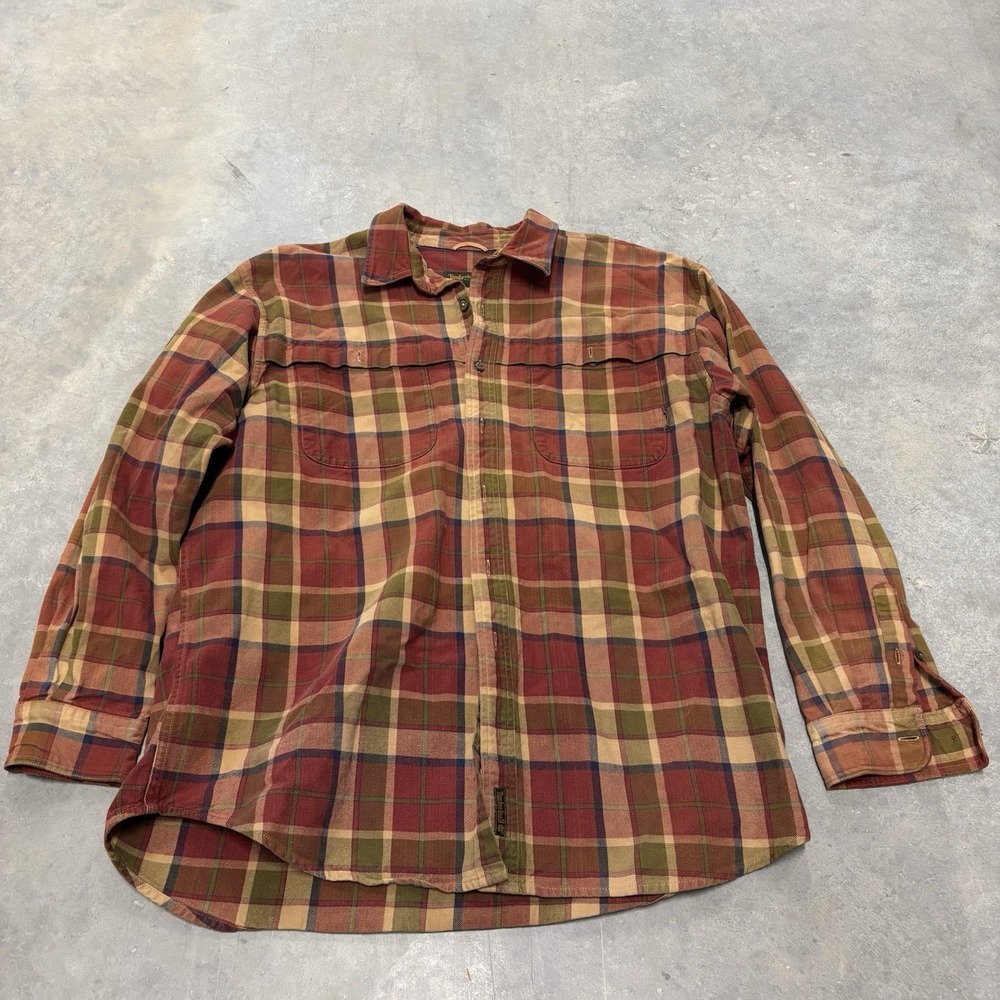 Timberland Weather Gear Shirt Mens XL Red/Orange Plaid Long Sleeve Button Down